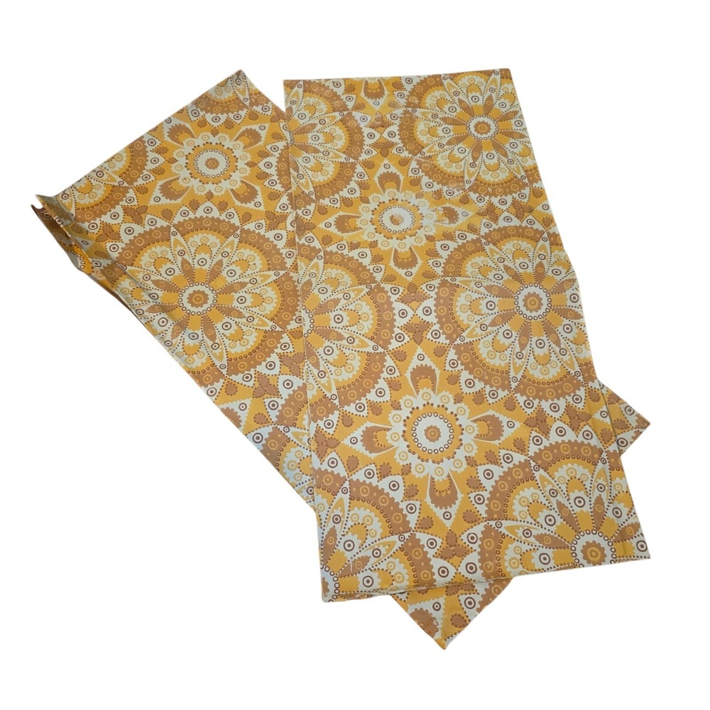 Vintage 70s Floral Medallion Wallpaper Gold Brown 2 Pics Folded Over Craft Lot